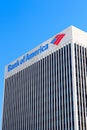Sign of the Bank of America on the top of the company building Royalty Free Stock Photo