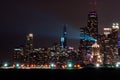 Downtown lights up at night. Chicago skyline from the north lakefront