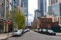 Downtown Long Island City Queens New York Street with Parked Cars and Modern Buildings and Skyscrapers Royalty Free Stock Photo