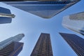 Downtown, Los Angeles, California, USA Ã¢â¬â November 15, 2020: Low angle view of skyscrapers in Downtown Los Angeles Royalty Free Stock Photo