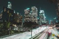 Downtown Los Angeles city at night skyline with traffic Royalty Free Stock Photo