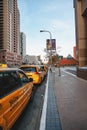 Downtown Los Angeles modern architecture, street view, traffic, taxi cab