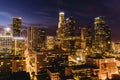 Downtown Los Angeles skyline at night.