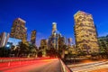 Downtown Los Angeles skyline during rush hour Royalty Free Stock Photo