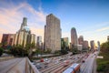 Downtown Los Angeles skyline during rush hour Royalty Free Stock Photo