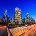 Downtown Los Angeles skyline during rush hour Royalty Free Stock Photo