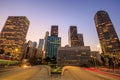 Downtown Los Angeles skyline during rush hour Royalty Free Stock Photo