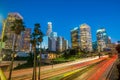 Downtown Los Angeles skyline during rush hour Royalty Free Stock Photo