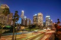 Downtown Los Angeles skyline during rush hour Royalty Free Stock Photo