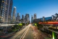 Downtown Los Angeles skyline during rush hour Royalty Free Stock Photo