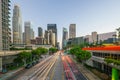 Downtown Los Angeles skyline during rush hour Royalty Free Stock Photo