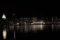 Downtown Madison at night from Olin Park on lake Mendota capitol and Monona terrace Royalty Free Stock Photo