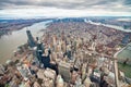 Downtown Manhattan aerial skyline from helicopter in winter season, New York City - USA Royalty Free Stock Photo