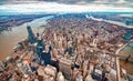 Downtown Manhattan aerial skyline from helicopter in winter season, New York City - USA Royalty Free Stock Photo