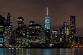 Downtown Manhattan night view from Brooklyn Bridge park Royalty Free Stock Photo