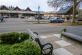 Downtown Mercer Island, benches and plants in sidewalk, strip mall with small businesse