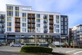 Downtown Mercer Island, modern mixed-use building with fitness and other businesses on