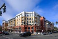 Downtown Mercer Island, street intersection with modern mixed-use buildings on opposite