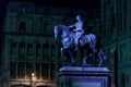 Horse and Cavalier statue MUNAL Downtown Mexico City night scene Royalty Free Stock Photo