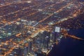 Downtown Miami lights at night from departing aircraft Royalty Free Stock Photo