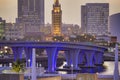 Downtown Miami at night. Amazing city skyline from cruise ship at dusk Royalty Free Stock Photo