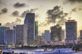 Downtown Miami at night. Amazing city skyline from cruise ship at dusk Royalty Free Stock Photo