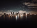 Downtown Miami Skyline at night by drone aerial Royalty Free Stock Photo