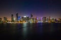 Downtown miami skyline taken from an aerial drone at night Royalty Free Stock Photo