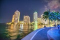 Downtown Miami skyscrapers at night from Bayfront Park, Florida Royalty Free Stock Photo