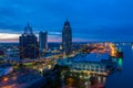 Downtown Mobile, Alabama waterfront skyline at sunset