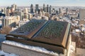 Downtown Montreal and Plaque of Jacques Cartier located at the Royalty Free Stock Photo