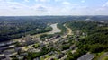 Downtown Morgantown, West Virginia with Monongahela River and Evansdale in the distance