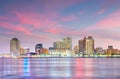 Downtown New Orleans, Louisiana and the Mississippi River at twilight Royalty Free Stock Photo