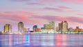 Downtown New Orleans, Louisiana and the Mississippi River at twilight Royalty Free Stock Photo