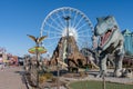 Downtown Niagara Falls City Clifton Hill amusement area. Dinosaur Adventure Golf. Skywheel ferris wheel. Royalty Free Stock Photo