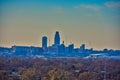 Downtown Omaha Nebraska skyline as viewed from the Lincoln memorial at Fairview cemetery Royalty Free Stock Photo