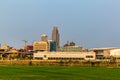 Downtown Omaha Nebraska at sunrise on a clear sky day.