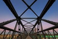 Downtown Laramie pedestrian footbridge at sunset Royalty Free Stock Photo