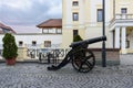 Downtown pedestrian street with a cannon near castle