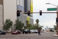 Downtown Phoenix with young man skating on the street
