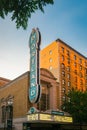 Downtown Portland, Oregon, USA - September 8, 2014: Arlene Schnitzer Concert Hall with wonderful street sign Portland