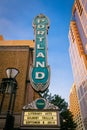 Downtown Portland, Oregon, USA - September 8, 2014: Arlene Schnitzer Concert Hall with wonderful street sign Portland