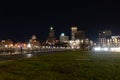 Downtown Providence Rhode Island Skyline at Night at a Park along the Providence River Royalty Free Stock Photo