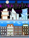 Downtown Residential Buildings Scene Vector Illustration Collection