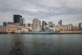 Downtown Rio de Janeiro skyline with an old submarine from Guanabara Bay - Rio de Janeiro, Brazil Royalty Free Stock Photo