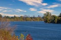 Downtown sacramento skyline behind the sacramento river Royalty Free Stock Photo