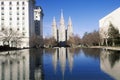 Downtown Salt Lake city with Temple Square, home of Mormon Tabernacle Choir during 2002 Winter Olympics, UT Royalty Free Stock Photo