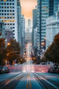 Downtown San Francisco with California Street at sunrise, San Francisco, California, USA Royalty Free Stock Photo