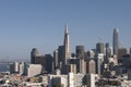 Downtown of San Francisco. Skyscrapers, modern architecture, cars, people walking