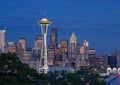 Downtown Seattle at Dusk with Long Shutter speed Royalty Free Stock Photo